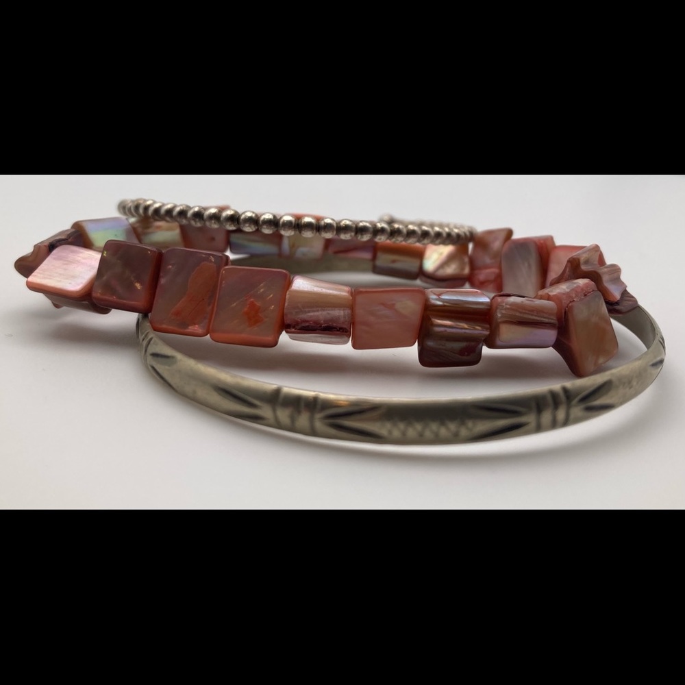 Pink Shells And Silver Bangle Bracelets - image 4